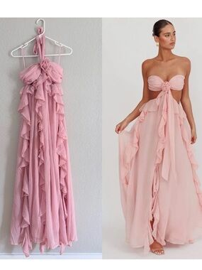 Selfie Leslie Santiago Cut-Out Ruffle Maxi Dress Blush